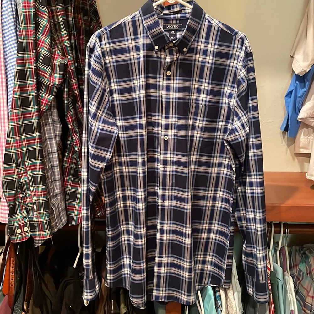 Lands’ End 16-16.5 L/T Tailored Fit No Iron Twill Men’s Button Down Shirt